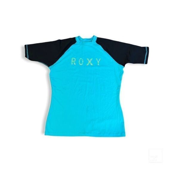 Roxy | Swim | Roxy Swimtop Rashguard Turquoise Black Roxy Logo 6 | Poshmark